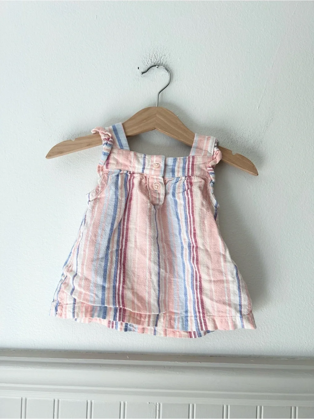 Carter’s 12 Months Pink Blue Striped Sleeveless Linen Blend Ruffle Top